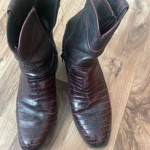 Tecovas 11.5 Cowboy Boots(The Rhett) Crocodile Leather Black Cherry color